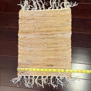Handwoven Tan and Cream place mats with fringe